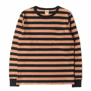 TROPHY CLOTHING トロフィークロージング Tシャツ サイズ:M ボーダー ロングスリーブ ヘビー ポケット 半袖Tシャツ ベージュ系 ブラック