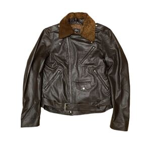 A.P.C. Double Riders Jacket アーペーセー ダブルライダースジャケット Leather レザー サイズS 上質 APC インド製 MADE IN INDIA 付け襟