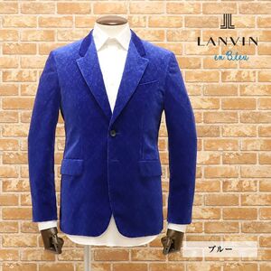 1円/秋冬/LANVIN en Bleu/48サイズ/別珍ジャガード ジャケット しっとり なめらか モダン柄 日本製 ちょいワル 新品/青/ブルー/hb212/