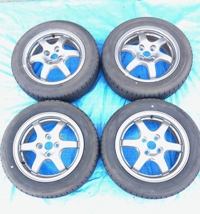 [T-9]トヨタ PRIUS NHW10 ホイール 15X5J 4穴 15インチ / BRIDGESTONE NEWNO 165/65R15 タイヤSET 中古★