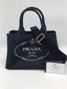 美品 プラダ カナパ トート ショルダー バッグ ネイビー２WAY PRADA CANAPA ＃200724-83