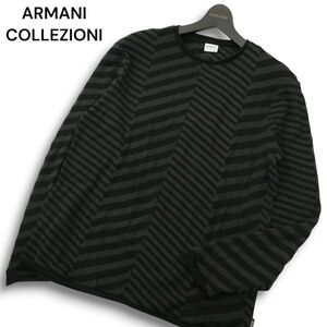 ARMANI COLLEZIONI アルマーニ コレツィオーニ 通年★ 斜めストライプ 長袖 カットソー ロンTシャツ Sz.L メンズ　A5T00105_1#F