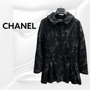 高級 CHANEL シャネル P42495K04282 ココボタン ウール ペイント加工 ペプラム ニット ジャケット レディース