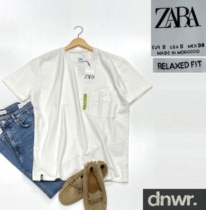 未使用品 /S/ ZARA ホワイト テクスチャード半袖Tシャツ メンズ レディース タグ カジュアル アウトドア キャンプ トップス デイリー ザラ