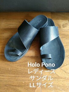 Holo Pono レディース 型押し ぺたんこ トング サンダル ブラック LL