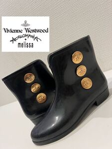 ★Vivienne Westwood×melissa★ヴィヴィアンウエストウッド×メリッサ★レインブーツ★ラバー★長靴★ショート★ブラック★黒★24.0cm★