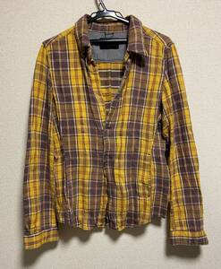 junhashimoto ジュンハシモト WRINKE HOOK SHIRTS サイズ3 チェック シワ加工 フックシャツ 皺加工 黄色