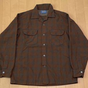 茶 ネイビー pendleton オンブレ ウール ボードシャツ チェック USA製 ビンテージ ペンドルトン 60s 80s 70s