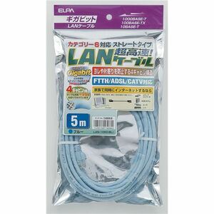 （まとめ） ELPA LANケーブル CAT6 5m LAN-1050（BL） 【×5セット】