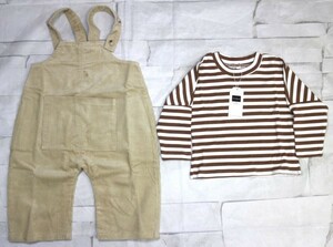 04 00711 ☆ LA-Hazel 子供服 女の子 サロペット Ｔシャツ 2点セット 1-4歳 80-120cm ボーダー長袖 コーデュロイ素材 ブラウン【USED品】