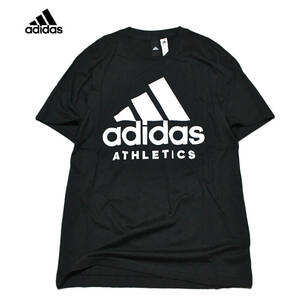 【新品】アディダス アスレティクス 半袖 Tシャツ【49：黒】XO adidas 3本ライン ビッグロゴ ラン ジョギング トレーニング ジム 自宅 家