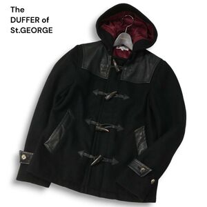 The DUFFER of St.GEORGE ダファー 秋冬 牛革★ レザー使い メルトン ウール ダッフルコート Sz.M メンズ 黒 日本製　I4T04060_C#N