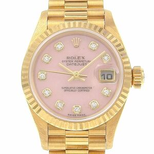 ROLEX ロレックス デイトジャスト 10Pダイヤ 79178 腕時計 K18YG 自動巻き レディース ピンク文字盤【S132724759】中古