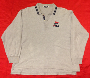 人気90’s FILA フィラ ライン入りカノコ長袖ポロシャツ グレーM