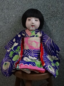 市松人形　女の子　古い市松人形　時代布の着物　約40cm　日本人形　アンティーク