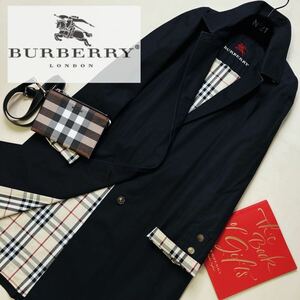 b41美品　際立つホース騎士　参考価格14万●BURBERRY LONDON●華やかなシルエット〜ロング丈ステンカラーコート バーバリーコート L 11