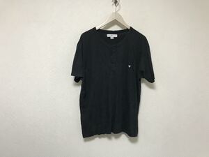 本物ファイブフォーFIVEFOURコットンヘンリーネック半袖Tシャツメンズサーフアメカジミリタリーワークビジネス黒ブラックLインド製