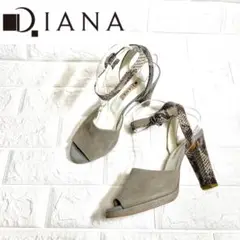 【美品】DIANA パイソン柄　ストラップサンダル　チャンキーヒール