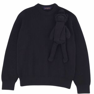 極美品 ルイヴィトン LOUIS VUITTON ニット 2021SS Stitched Teddy Pullover セーター コットン トップス メンズ S 黒 cf05mn-rm05e27503