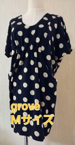 groveの重ね着用チュニック Mサイズ　紺色×白ドット