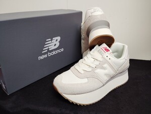 新品25cmニューバランス newbalanceレディーススニーカーWL574ZQDB厚底スニーカープラットフォームグレーベージュホワイト574+（プラス）