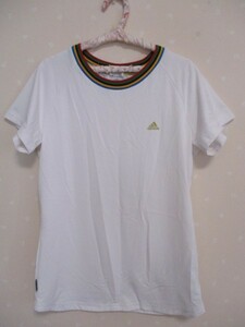 ●　adidas　アディダス　●　　スポーツ　半袖Tシャツ　■　レディス　L　白　（0706）