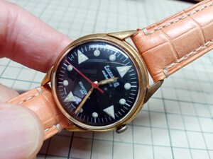 レア ヴィンテージ エベラール 自動巻き腕時計 EBERHARD AUTOMATIC 軍用 ミリタリー イタリア製 革ベルト モレラート MORELLATO