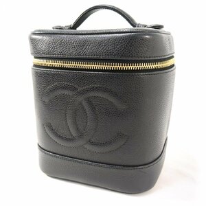 CHANEL シャネル バニティバッグ キャビアスキン ハンド コスメ コンパクト ココマーク レザー ブラック ヴィンテージ 箱あり 保存袋あり