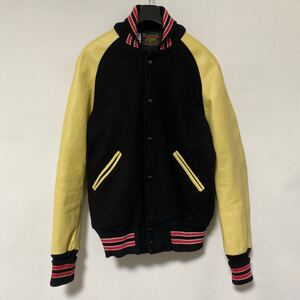 美品 アメリカ 製 SKOOKUM 袖 革 ウール スタジャン 40 アワード ジャケット USA スクーカム レザー バーシティ jacket ブラック black