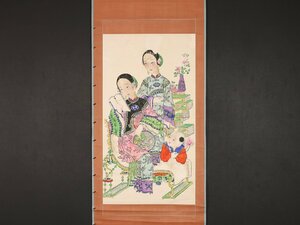 【版画】【伝来】sh7970 蘇州版画 美人唐子図 木版 中国画