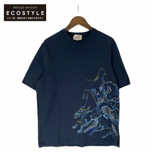 HERMES エルメス 22SS ネイビー カヴァルカード Tシャツ ネイビー M トップス コットン メンズ 中古