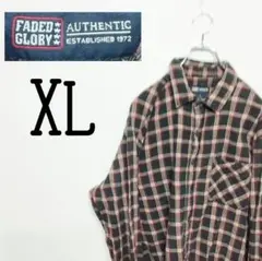 USA古着 fadedglory ネルシャツ　XL ブラック　赤　チェック