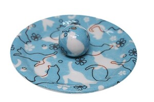 ねこランド ブルー 丸香皿 日本製 お香立て ネコ 猫 お香立 ACSWEBSHOPオリジナル 9-45