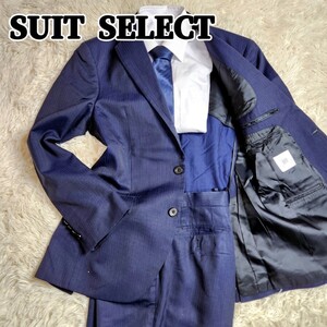 SUIT SELECT 背抜き　サイドベンツ　大きいサイズ　シングル　ビジネス　スーツセレクト ストライプ スーツ セットアップ 2B L ネイビー