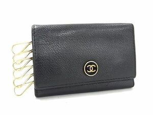 1円 CHANEL シャネル ココボタン レザー 6連 キーケース 鍵入れ レディース ブラック系 AY4742