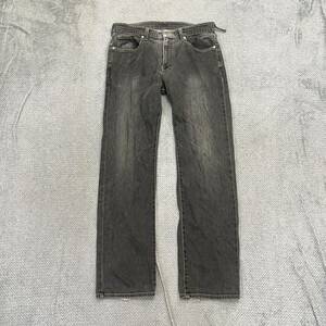 1円スタート! （19）wrangler ラングラー ブラックデニム ストレートジーンズ 33インチ グレー イエローステッチ メンズ ボトムス 最落なし