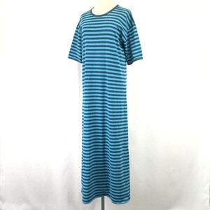 フィンランド製☆マリメッコ/Marimekko☆ロング/マキシワンピース【レディースL-XL相当/青×紺ボーダー柄】Tops/Dress◇cBH588