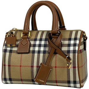 バーバリー BURBERRY チェック柄 ミニ ハンドバッグ 2WAY ショルダーバッグ コーティングキャンバス ブラウン レディース 【中古】