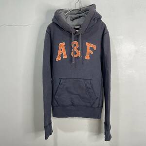 送料無料☆Abercrombie&Fitch☆アバクロンビー&フィッチ☆アバクロ☆ダメージ加工スウェットパーカー☆ロゴパーカー☆ネイビー☆S☆J23