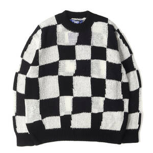 新品 JUNYA WATANABE MAN COMME des GARCONS ニット サイズ:M 24SS ブロックチェック コットン リネン サマー ニット ブラック ホワイト