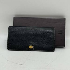 ★KO2213● dunhill ダンヒル 長財布 二つ折り 札入れ ウォレット レザー ロゴ プレート ゴールドカラー金具 黒 ブラック 箱付き