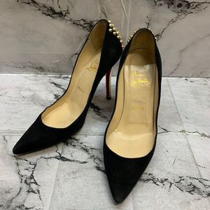 Christian Louboutin/クリスチャンルブタン/ゴールドスタッズパンプス/黒/ブラック/ヒール/イタリア製/スエード/36.5/23.5cm相当