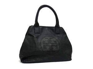 1円 ■美品■ TORY BURCH トリーバーチ レザー トートバッグ ショルダー 肩掛け レディース ブラック系 FK0940