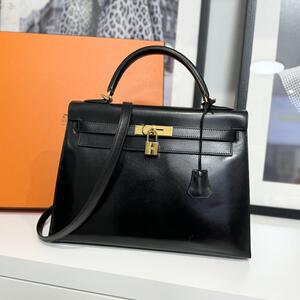 33512　HERMES エルメス ケリー32 ボックスカーフ ブラック 新型金具