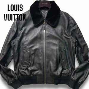 XXL相当!!最高級総ディアスキン!! ルイヴィトン LOUIS VUITTON レザージャケット 鹿革 アヴィエーター ブルゾン ファー モノグラム 総柄 黒