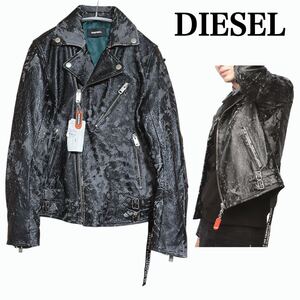 タグ付き DIESEL L-KRAMPIS ディーゼル ハードダメージ加工 ダブルライダースジャケット ラムレザー 羊革 本革 剥がれ加工 メンズ