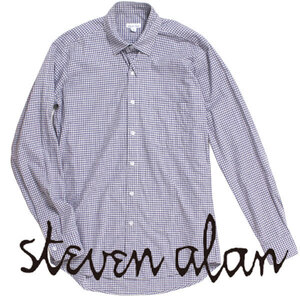 ◆Steven Alan ギンガムチェック セミワイドカラー シャツ sizeS パープル グレー スティーブンアラン MADE IN USA