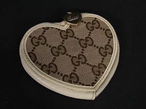 1円 GUCCI グッチ 152615 GG柄 GGキャンバス×レザー ハート コインケース コインパース 小銭入れ レディース ブラウン系 AX6535