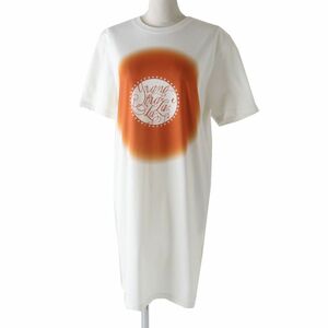 極美品◎正規品 23SS 仏製 HERMES エルメス 2E4513DU レディース Grand Tralala プリント コットン Tシャツワンピース 白×オレンジ 38