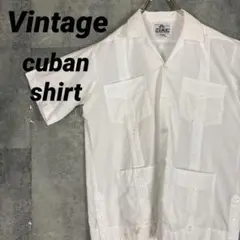 ヴィンテージ キューバシャツ ラインシャツ S相当 ホワイト ポケット4つ 古着